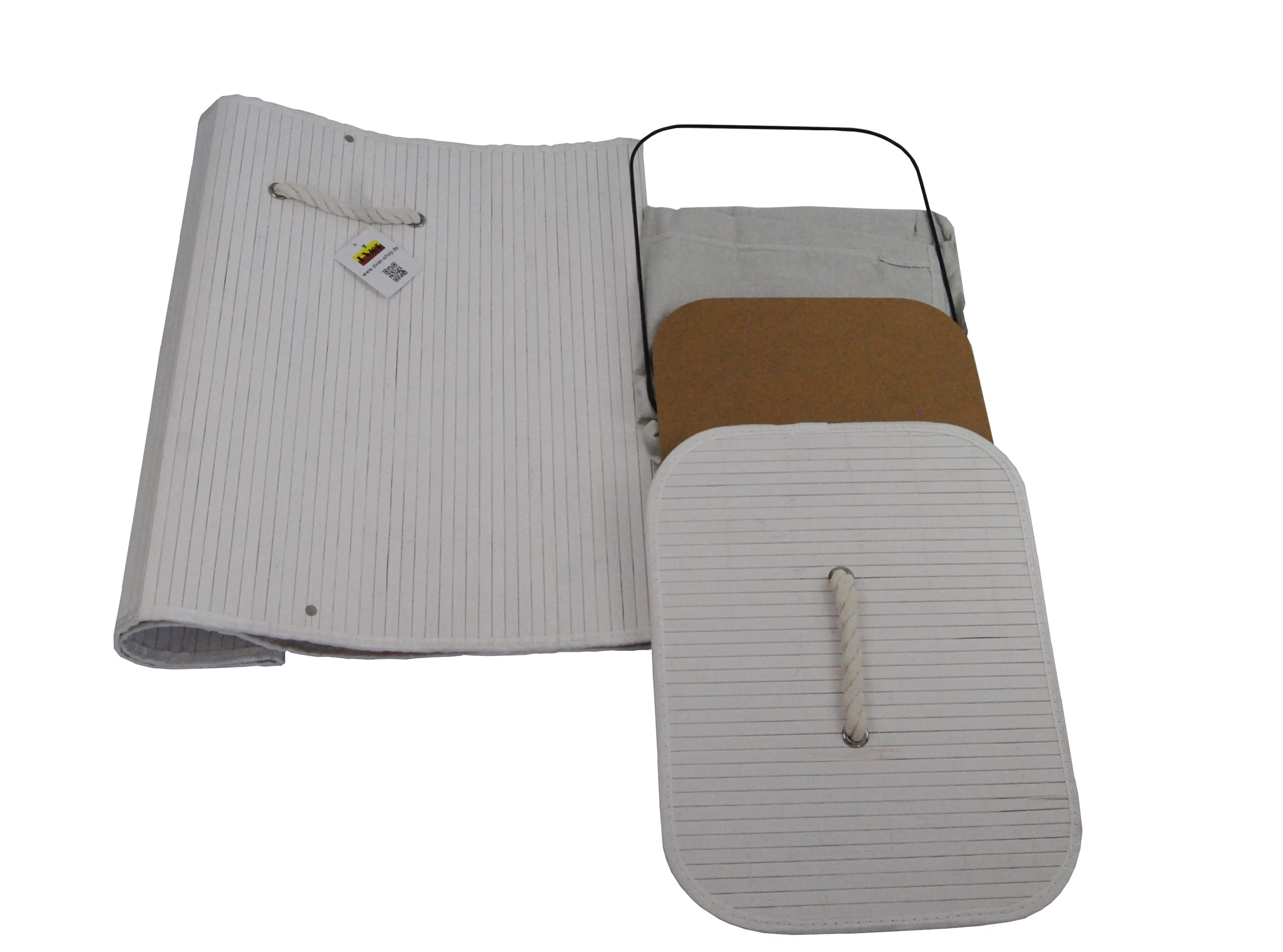 Cesto Portabiancheria Pieghevole In Bambù E Canapa - 2 Scomparti, 100L, Con Coperchio, Beige Naturale