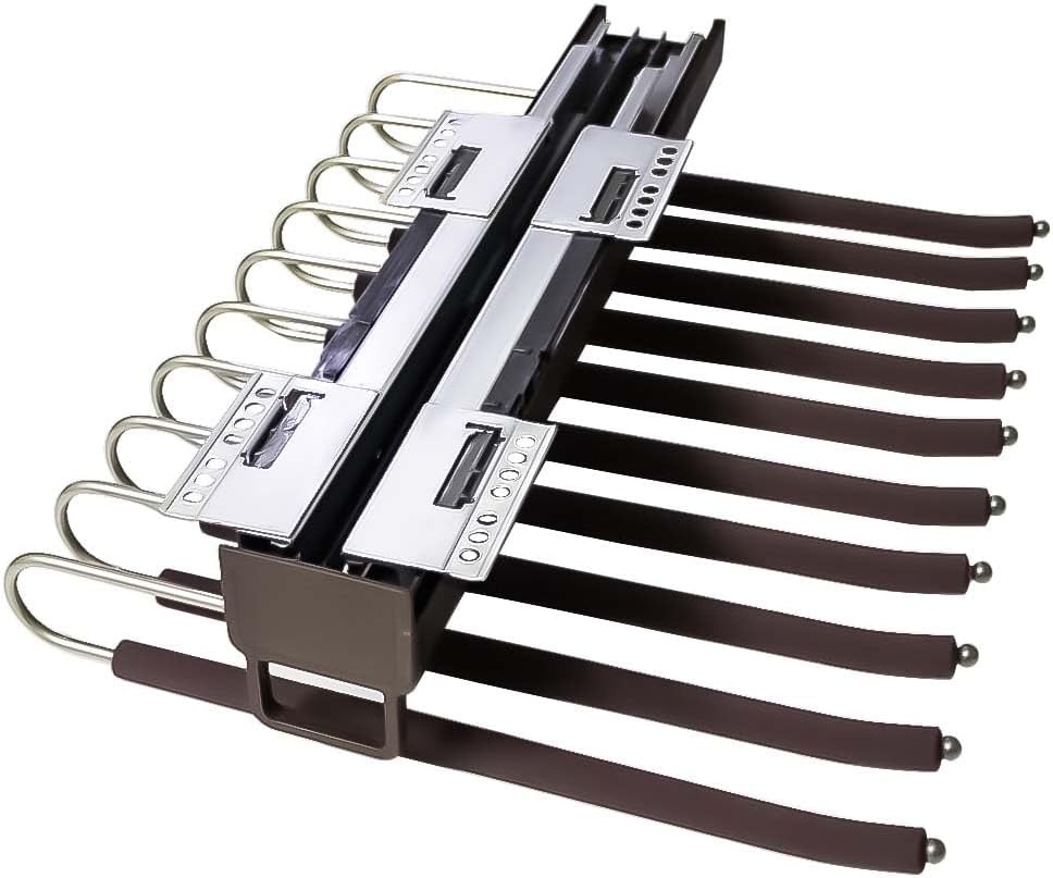 - VOLO Top Mounted Pull Out Trouser Rack – Smooth Sliding Pants Organizer for Wardrobe, Heavy Duty Mild Steel, 25 Kg Load Capacity, 18 Inch, Brown Mocha Finish | 10 Arms