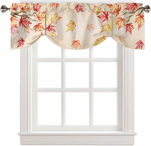 Miniatura 37 de Juego de cortinas semitransparentes con bolsillo para barra, cenefa y niveles de 36 pulgadas de largo, cortinas de arte abstracto de sol y arco