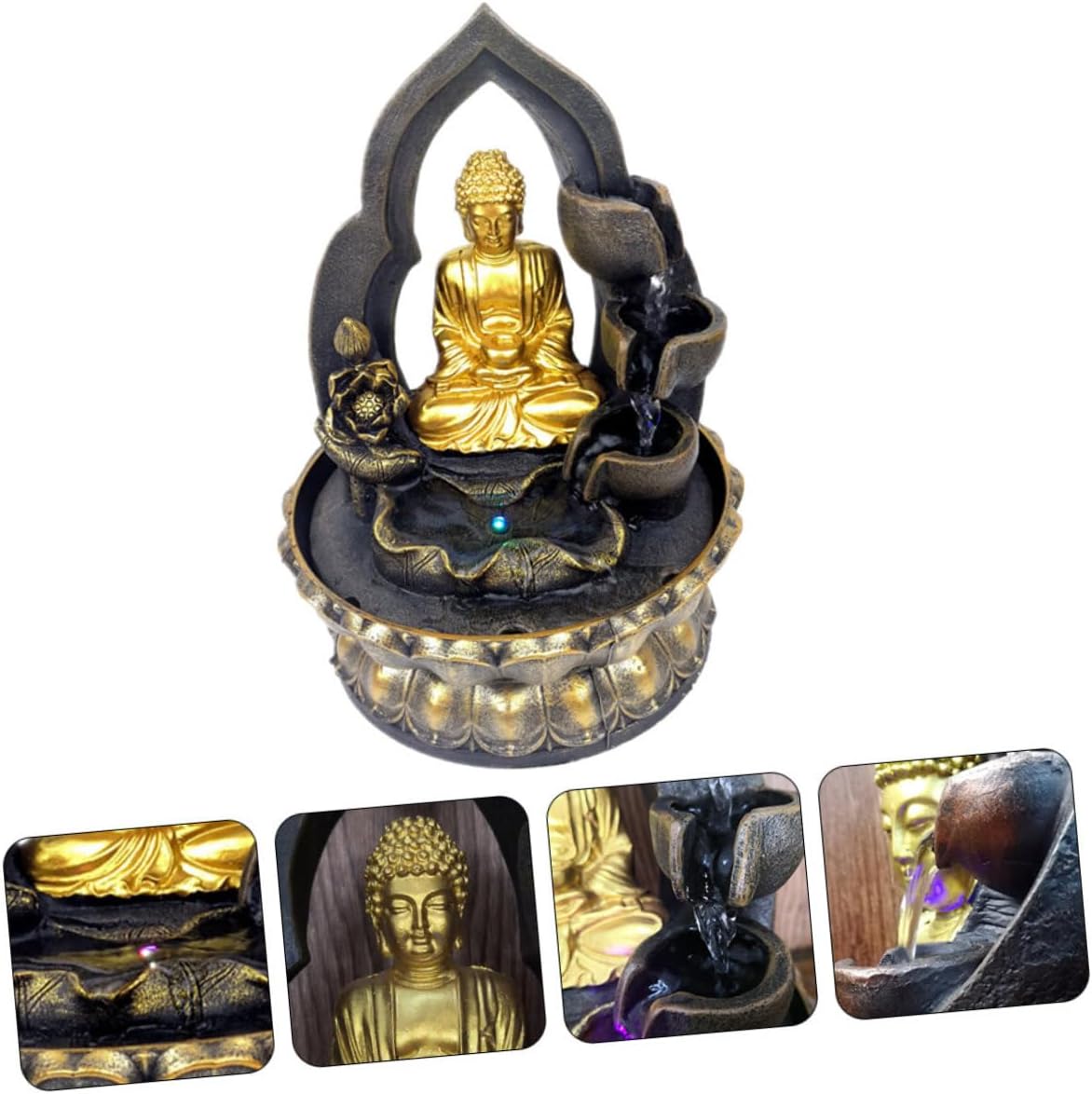 110v Fountain Tabletop Decor with Led Light Indoor Resin Buddha Figurine for Home and Office Serenity Flowing Water Feature for Zen Garden Ambiance