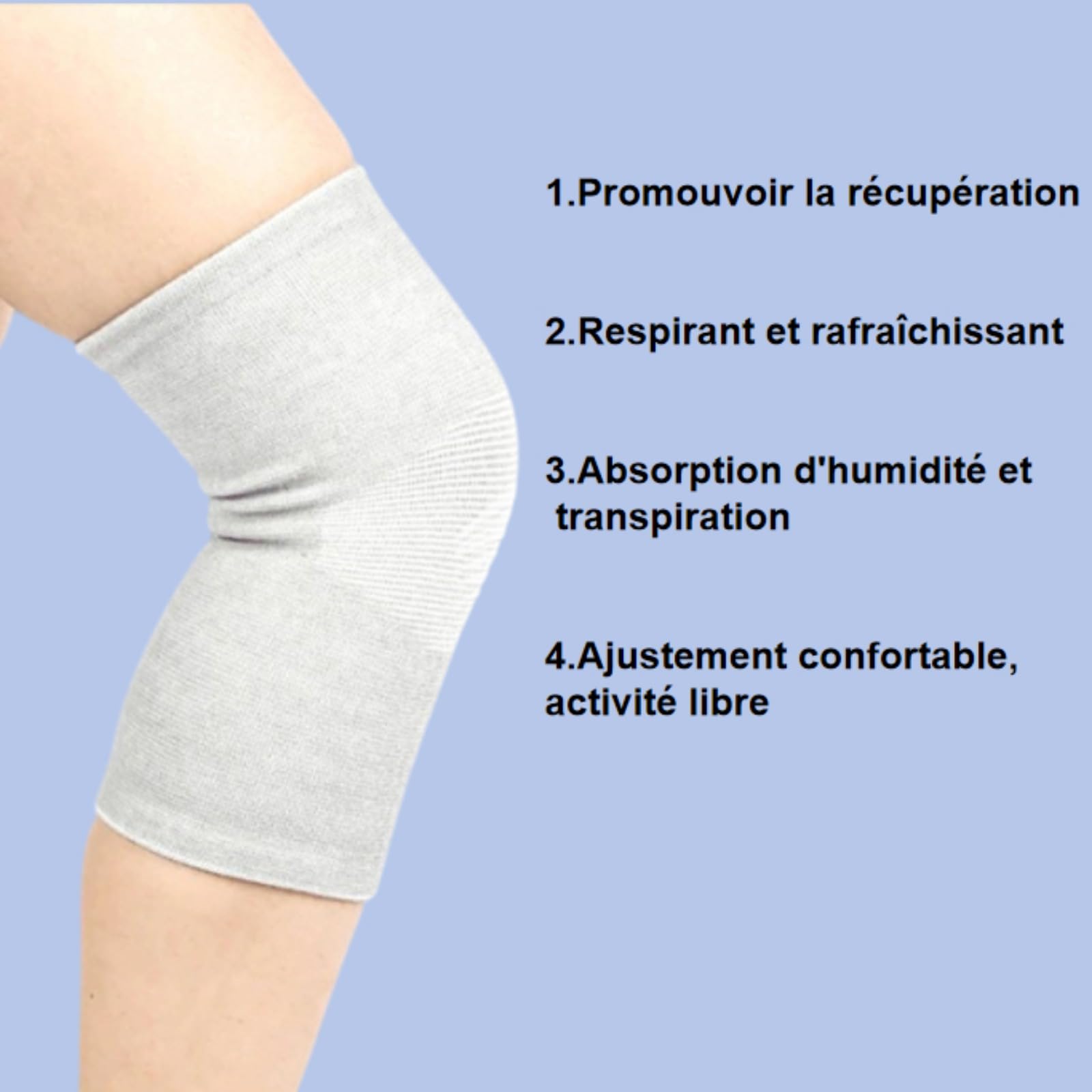 Sameo Genouillère De Soutien En Bambou – Sport, légère, respirante, stabilisateurs latéraux (Gris,3XL,1 Paire)