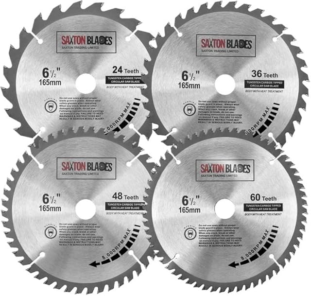 TCT165MXDSK Saxton TCT Circular Wood Saw Blades 165mm x 20mm (16mm Ring) Pack D Compatible with Bosch Makita Dewalt etc