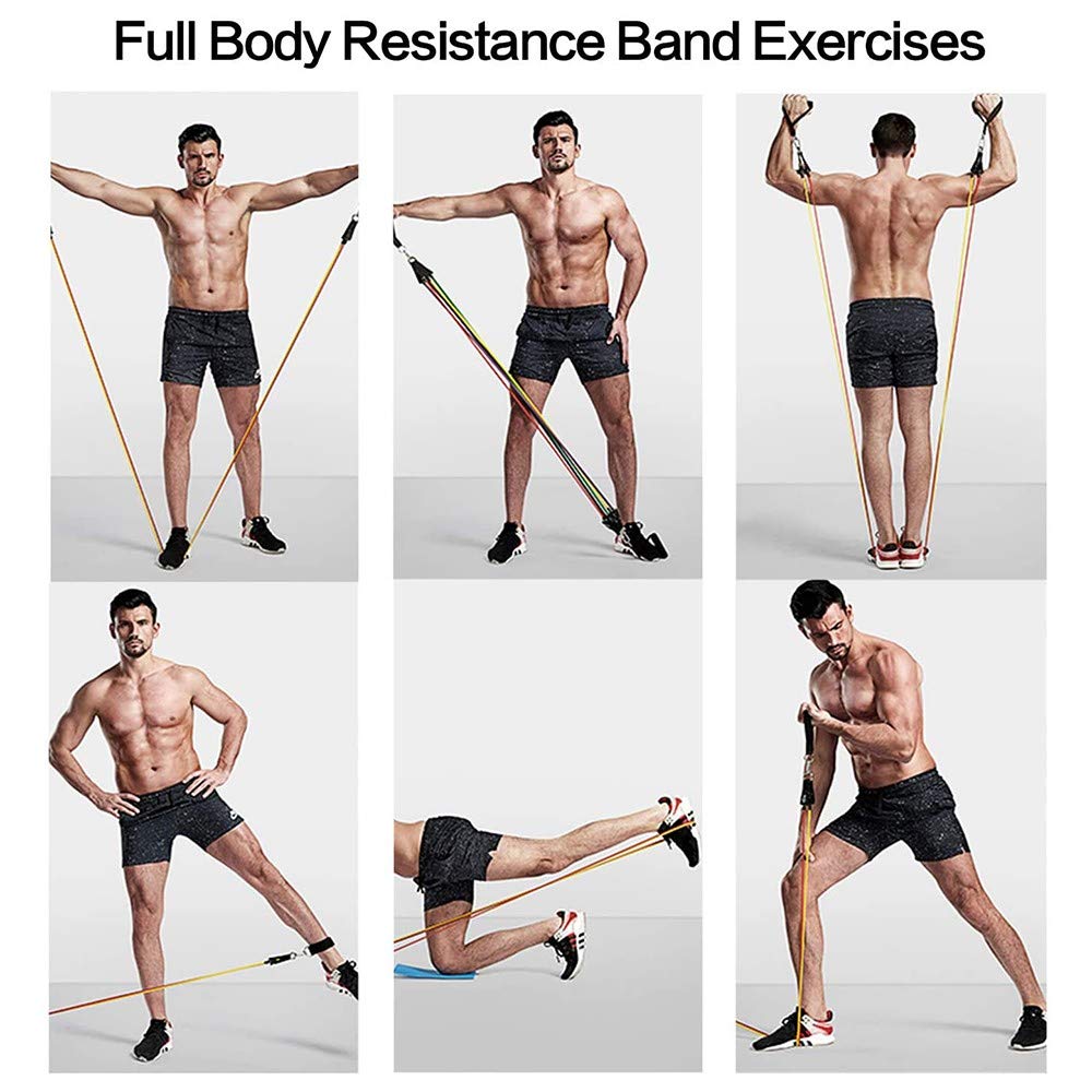 Resistenza Band Set Bande di Resistenza,5 Bande Elastiche in Lattice con Maniglie,Gancio per Fissaggio alla Porta Cinghie Punta Piedi e Borsa,per Attrezzi da Fitness,Yoga,Pilates