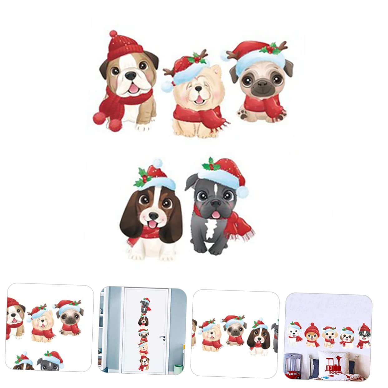POPETPOP 5 Fogli Vetrofanie Natalizie Cartone Animato Decorazioni Natalizie Adesivi Per Cani Di Natale Adesivi Per Cuccioli Invernali Adesivo Murale Natalizio Cane Parete Pvc
