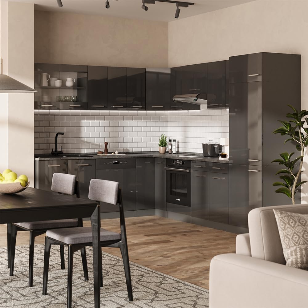 Vicco Cuisine en Angle R-Line 287x60cm Anthracite Brillant PT Anthracite