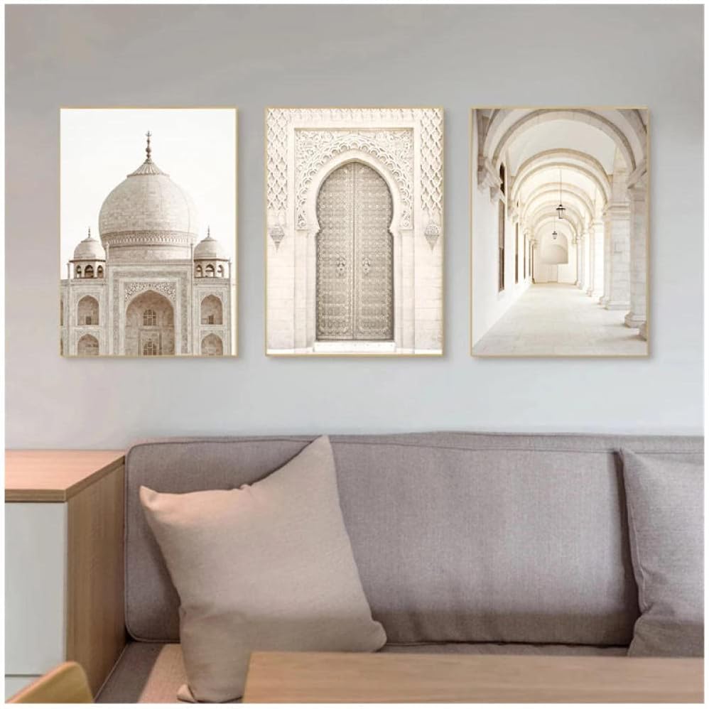 bpa Plamc Modern Islamic Building Canvas Prints Mosque Moroccan Door Wall Art Poster Islam Painting Muslim Wall Pictures Living Room Decor 50X70Cmx3Pcs No Frame