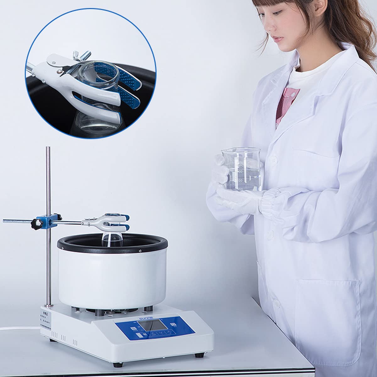 Agitador magnético con función de calefacción, control digital de temperatura para uso en laboratorio, apto para frascos esféricos, baño de agua y baño de aceite