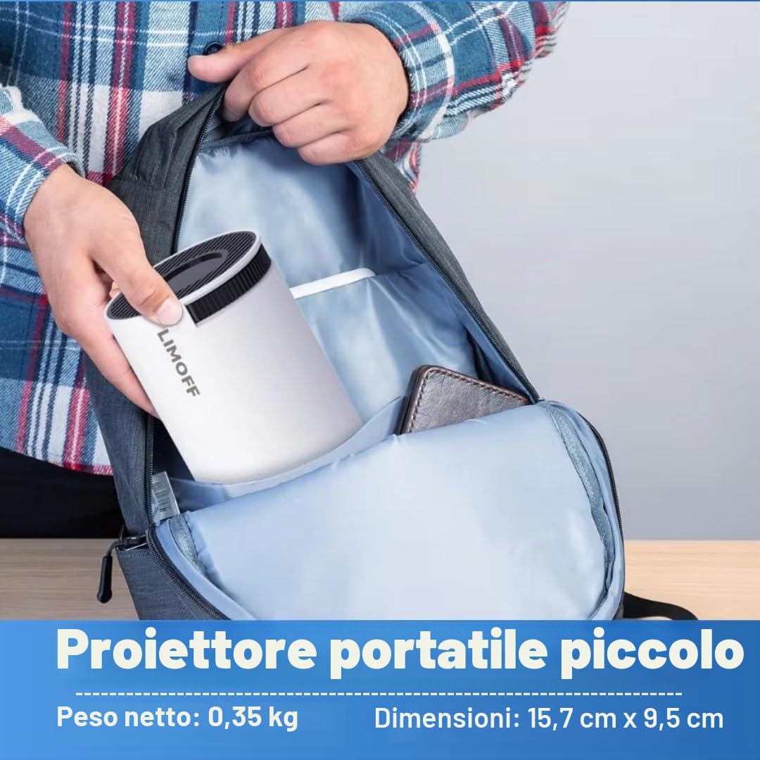 Mini Proiettore Portatile 4K con Android TV 11, WiFi 6 e Bluetooth 5.2, 170 ANSI Lumen – Smart Proiettore Compatibile con Smartphone, TV Stick, PC – Home Cinema HD, Compatto e Facile da Usare