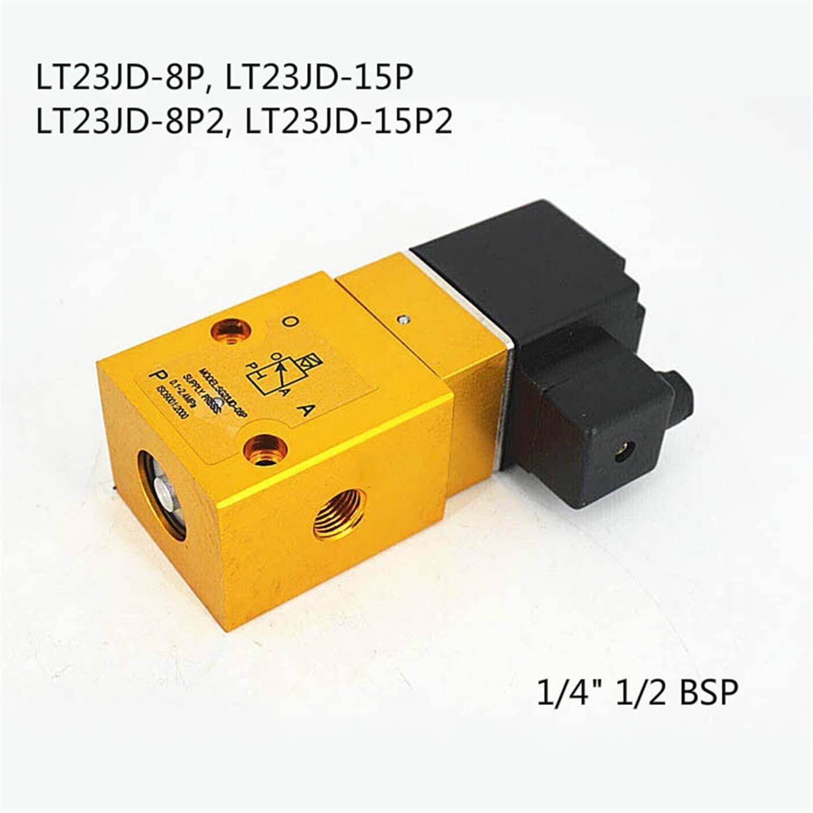 Electroválvula neumática de Alta presión de 24 Bar, 1/4" BSP, 24 V CC, 220 V CA, 3 vías, 2 Posiciones, 23JD-8/15/P2, for máquina de moldeo por soplado (1 Unidad) | 220V,LT23JD-15P2
