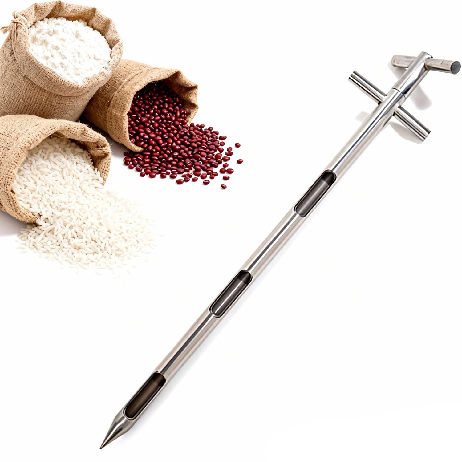 Sonda del campionatore di grano resistente, nucleo dell'acciaio inossidabile 32mm per il collaudo del mais di riso sfuso, strumento di raccolta di precisione con meccanismo di valvola rotante e manigl