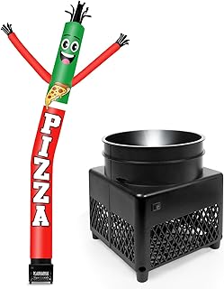 6FT Pizza Inflatable Tube Man with Weather-Resistant Blower (5.5'' Diameter) and Built-in LED - Wacky Waving Dancing Guy for Business Advertising Promotion