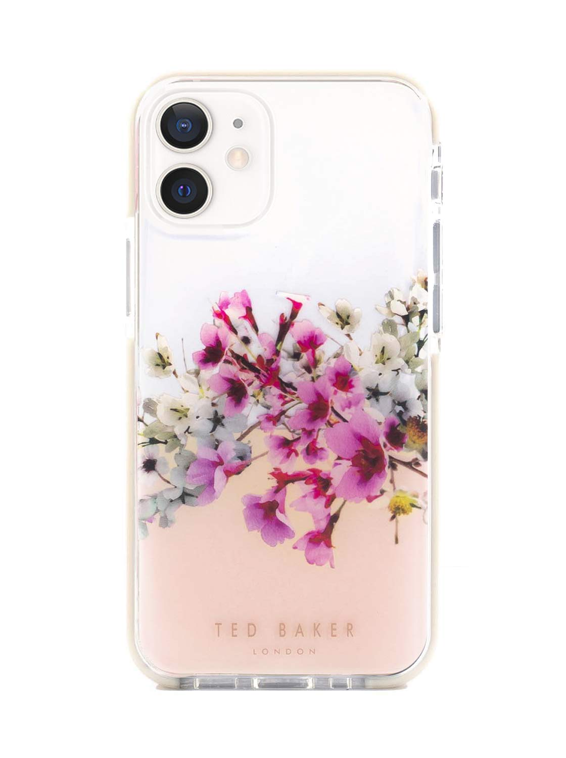 Ted Baker iPhone 12 Mini Anti-Shock Floral Case - Elegant Drop Protection Cover, TPU Bumper, Wireless Charging Compatible, Women/Girls Phone Case - Jasmine Clear