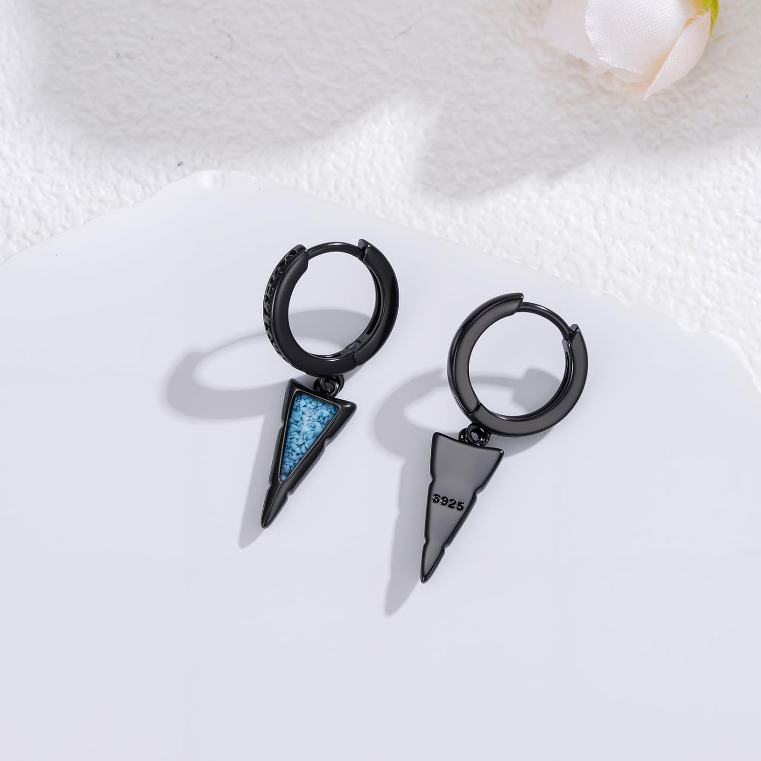 Dorunmo 925 Sterling Silver Viking Rune Hoop Earrings for Men Women - Black Oxidized Dangle Earrings with Turquoise - Raven Skull Ankh Sword Arrowhead Feather Protection Amulet Gothic Punk Jewelry - Image 4
