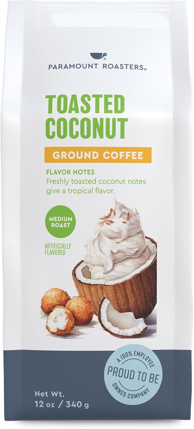 Toasted Coconut Ground Coffee, 1-12 ounce package medium roast from Paramount Coffee Company