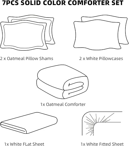 Miniatura 4 de weigelia Juego de edredón tamaño Queen de 7 piezas, color avena, juego de edredón suave y esponjoso con sábanas bajeras, sábanas planas, fundas de