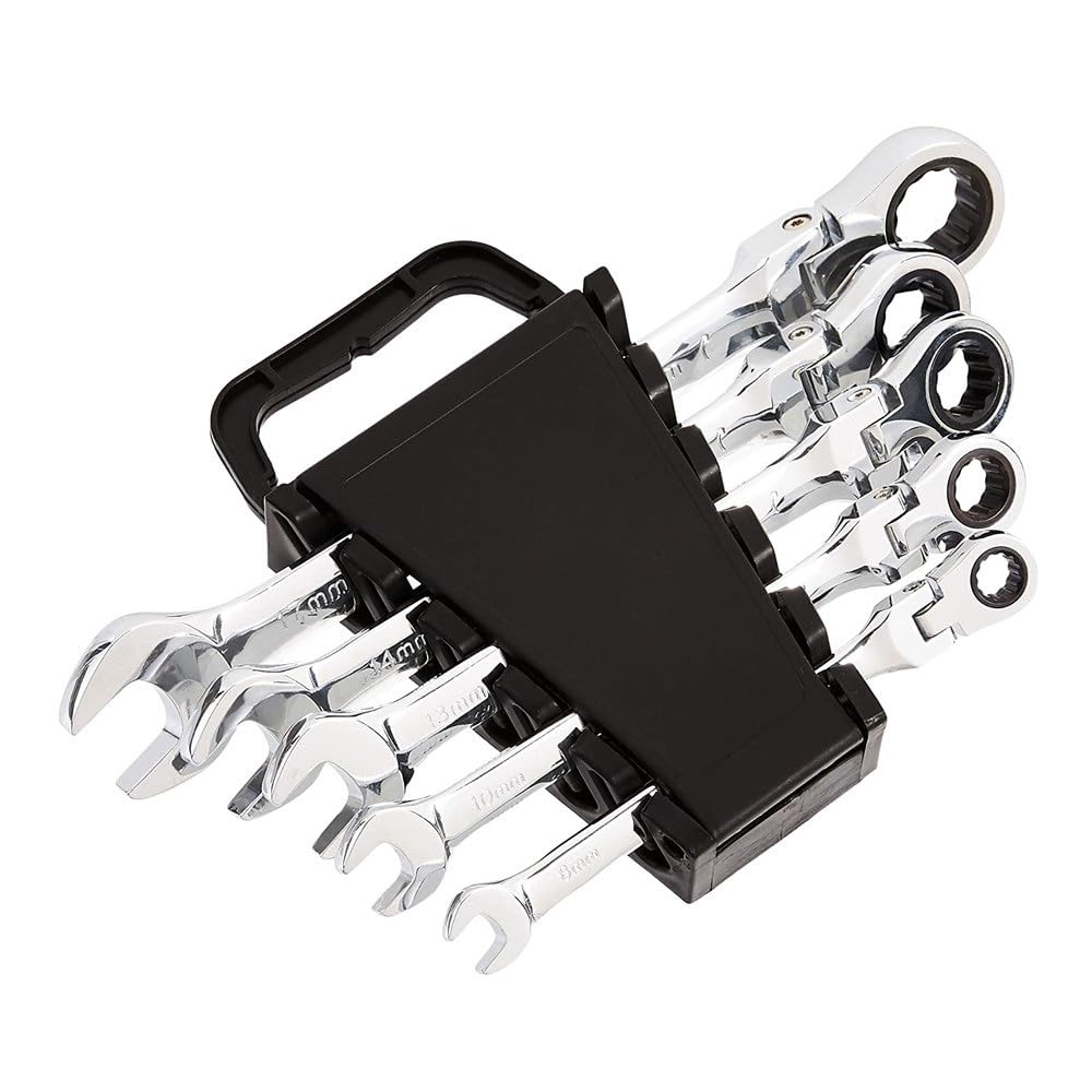 Chiavi A Cricchetto Set di Chiavi a cricchetto, metrico 8mm-19mm, Set di Chiavi combinate con Testa Flessibile in Acciaio al Cromo vanadio con cremagliera Acciaio(10 PCS 6-19mm)