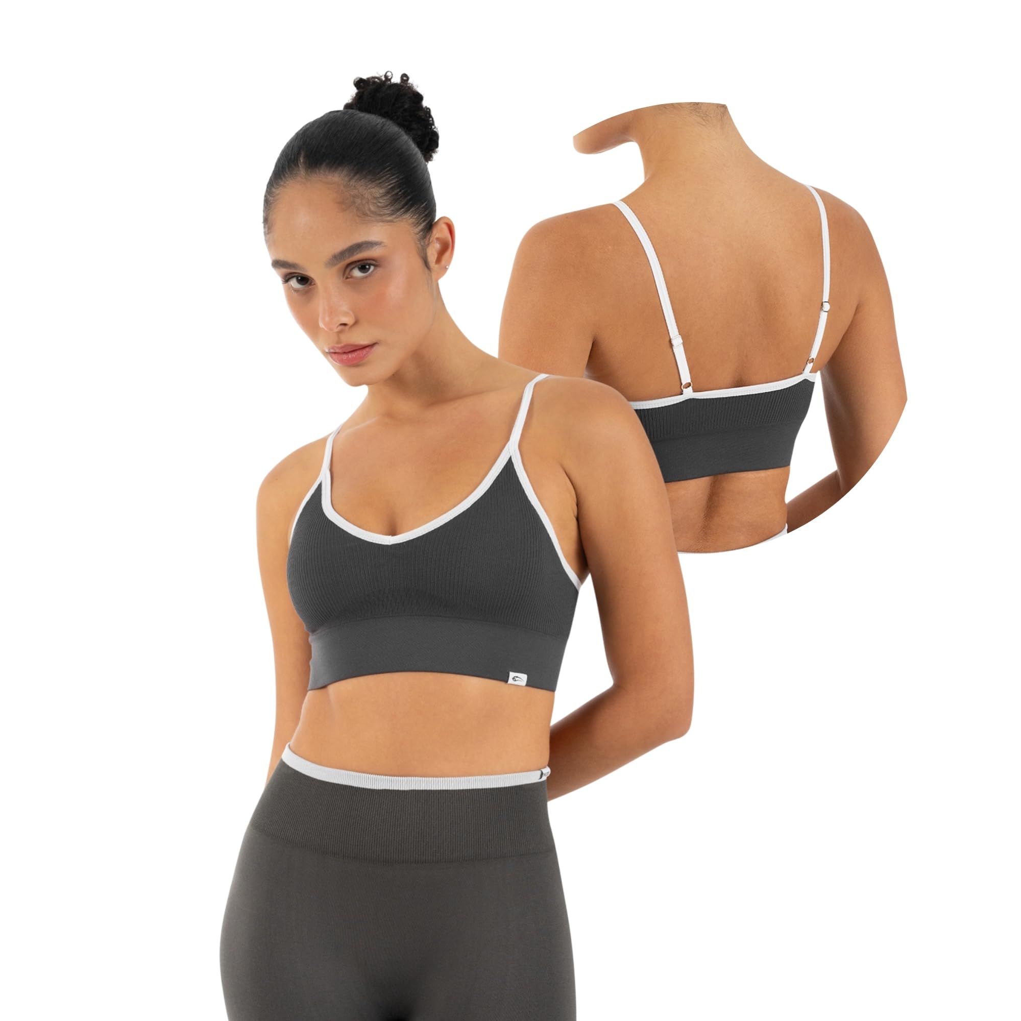 SMILODOX Sport BH Damen Yari Shaped Fit Bustier V-Ausschnitt, Seamless Fitness BH mit Rippstruktur & verstellbaren Trägern, Trainings BH für Gym, Yoga & Alltag, Sport BH Damen