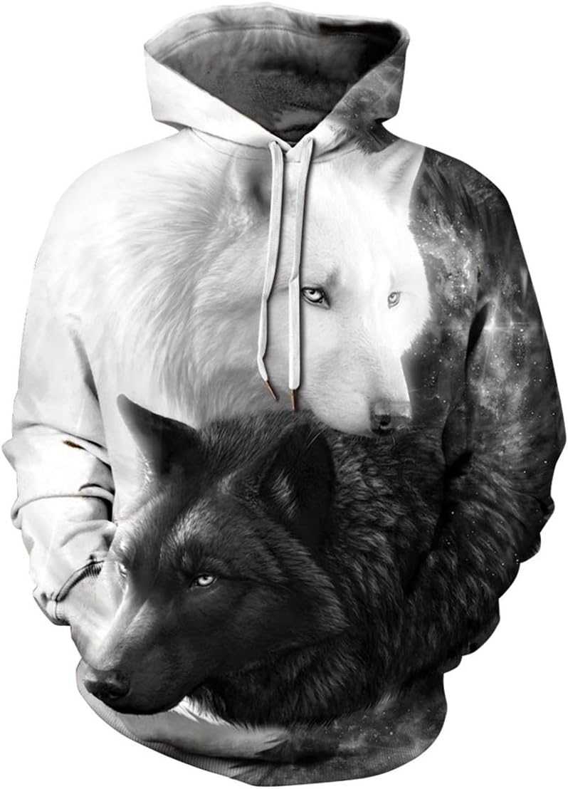 Pandolah Men's Patterns Print Athletic Sweaters Fashion Hoodies Sweatshirts Small-Medium Black Wolf