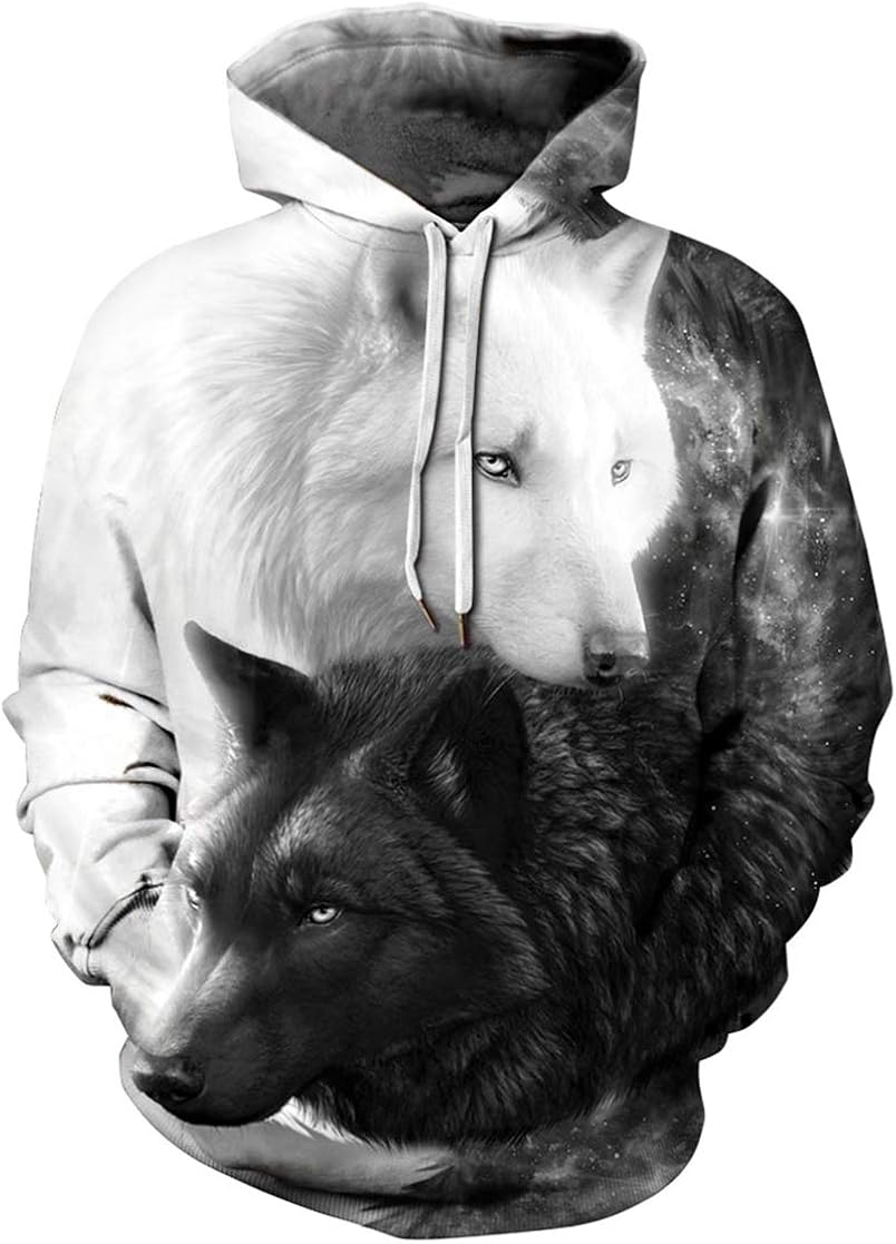 Pandolah Men's Patterns Print Athletic Sweaters Fashion Hoodies Sweatshirts Small-Medium Black Wolf