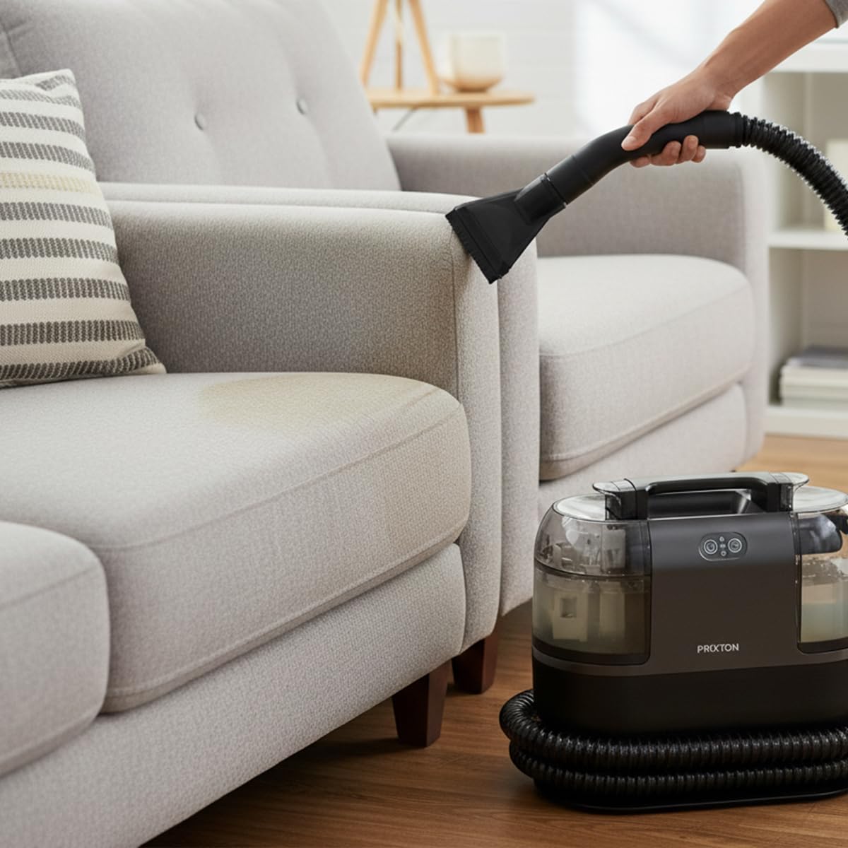 PRIXTON Aspirador de Alfombras y Tapicerías AquaClean Steam Pro 1700W con Vapor y Agua Caliente 60 °C, 15 kPa, Doble Depósito y 4 Accesorios