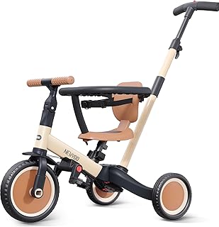 newyoo TR008 5 in 1 Toddler Tricycle with Push Handle for 1-3 Year Old Boys and Girls, Kids Push Trike with Safe Bar, Toddler Bike, Convert to Balance Bike, Birthday Gifts and Toys for Baby, Cream