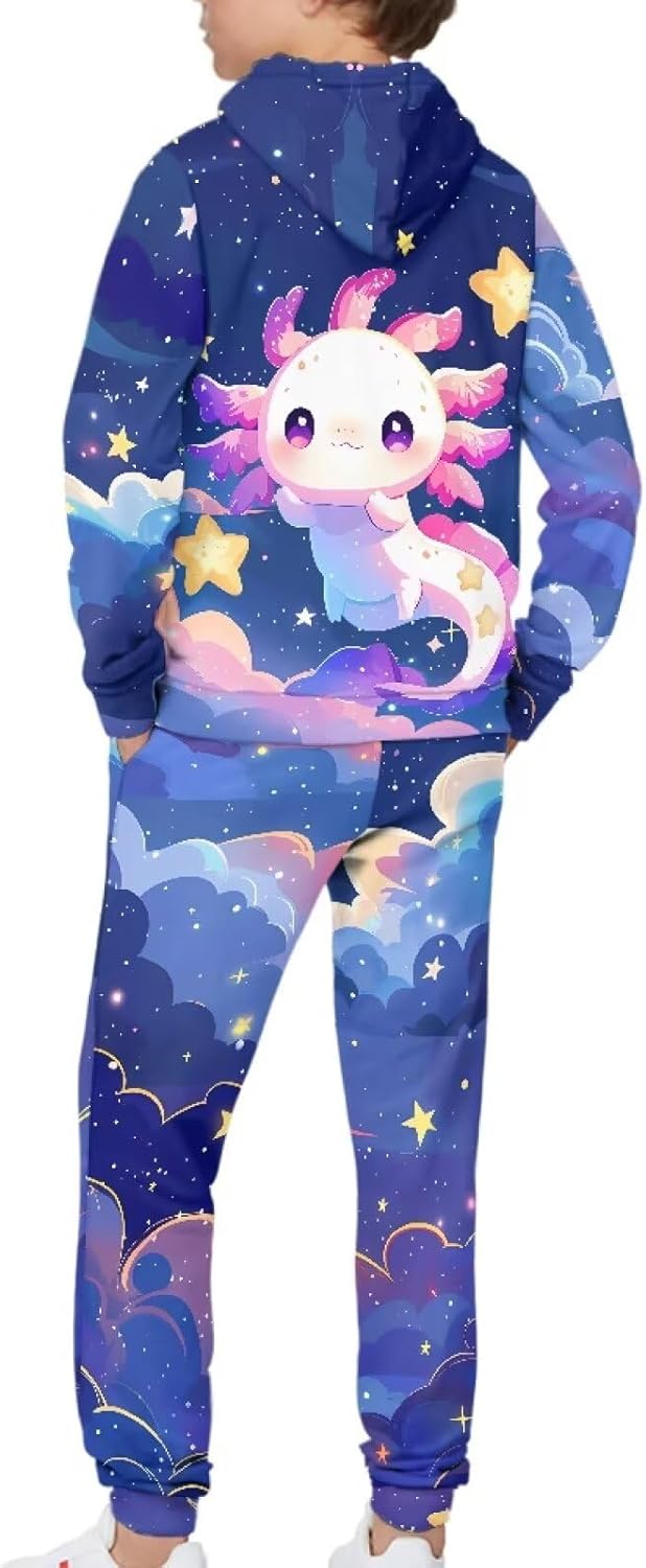 Pensura Girls Boys Long Sleeve Hooded Pullover Oversized Hoodie Sweatshirt + Cargo Jogger Pants 2pcs