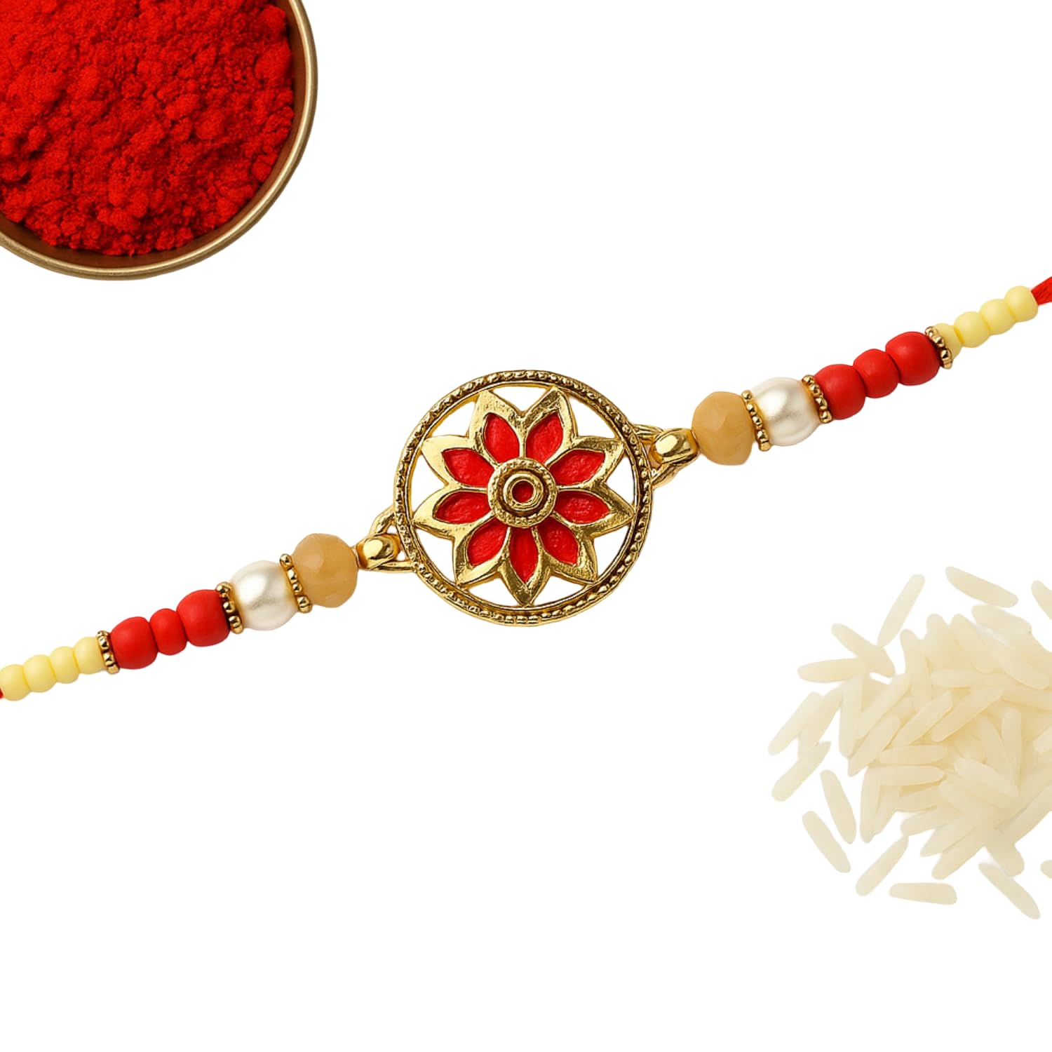Royal Red Gold Lotus Rakhi for Bhai,Bhabhi – India’s Finest Designer Thread Premium Rakhi with box packaging (Pack 1)-image-9