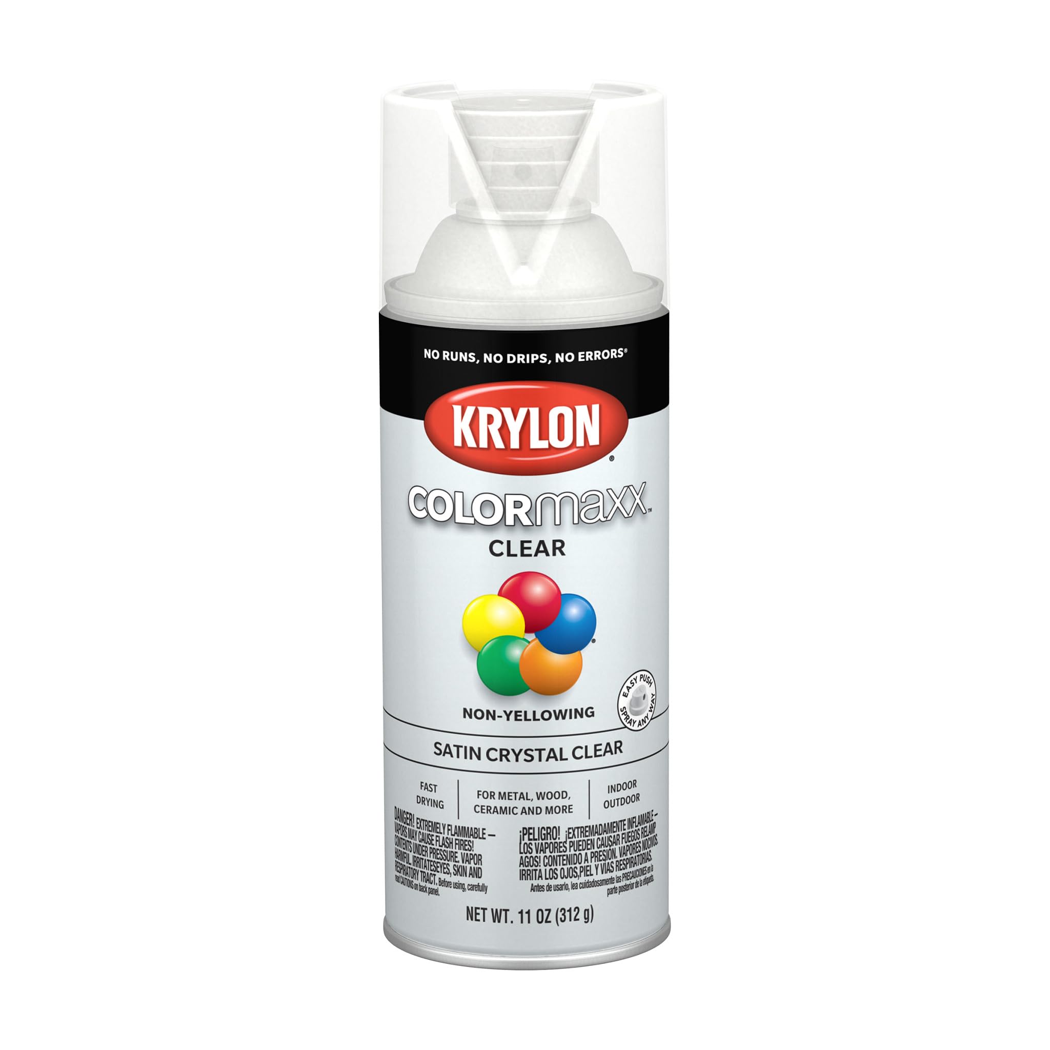Krylon K05562007 COLORmaxx Acrylic Clear Finish for Indoor/Outdoor Use, Satin Crystal Clear , 11 Ounce (Pack of 1)