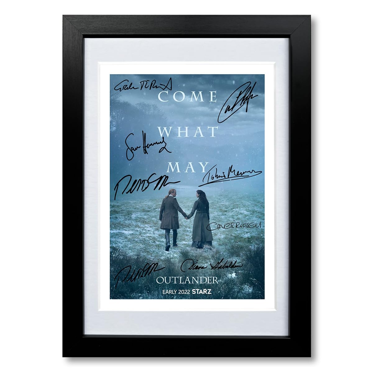 Mounted Gifts A4 Black Framed & Mounted Outlander Series 6 Cast Signed Autograph A4 Poster Photo Print Tv Show Season Framed Boxset Memorabilia Gift Sam Heughan (A4 Black Framed & Mounted)