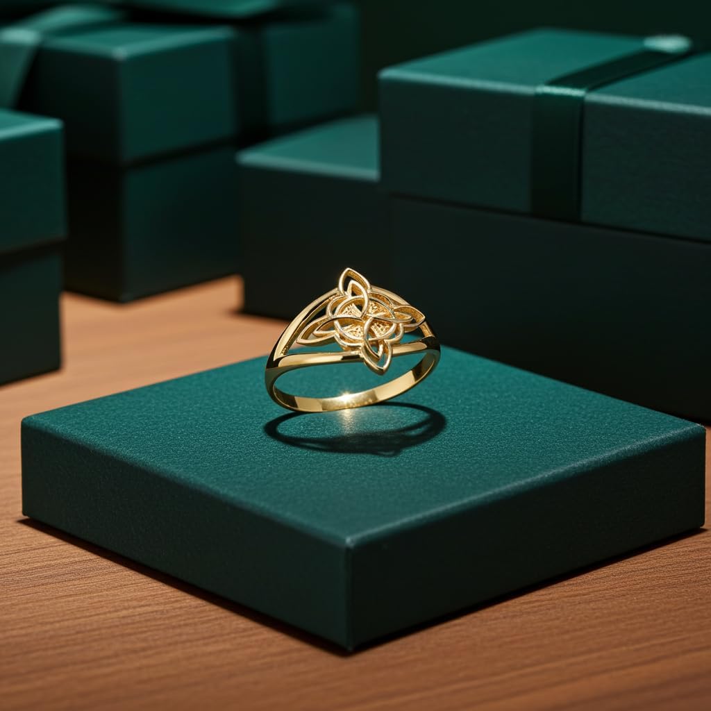 LA BLINGZ 14K Yellow Gold Celtic Trinity Knot Triquetra Ring for Women