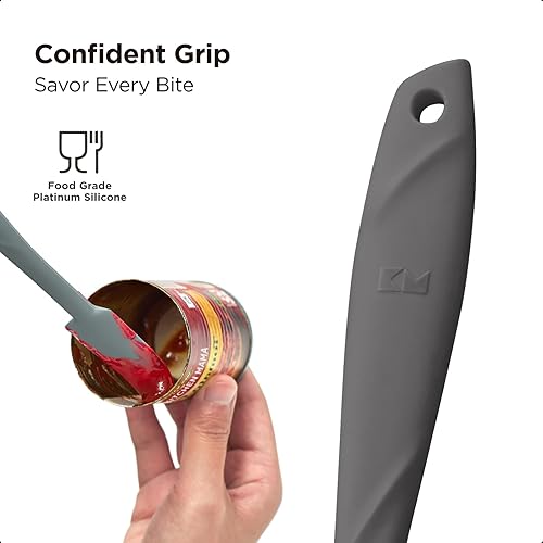 Miniatura 3 de Kitchen Mama WaltzGrip - Juego de utensilios de silicona platino para tarros y latas resistente al calor, raspador antiadherente, cuchara, perfecto