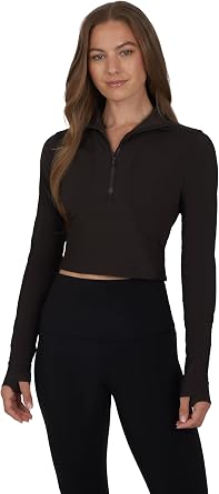 90 Degree By Reflex Womens Half Zip Performance Pullover Long Sleeve Quarter Zip Running Athletic Jacket Top with Thumbholes