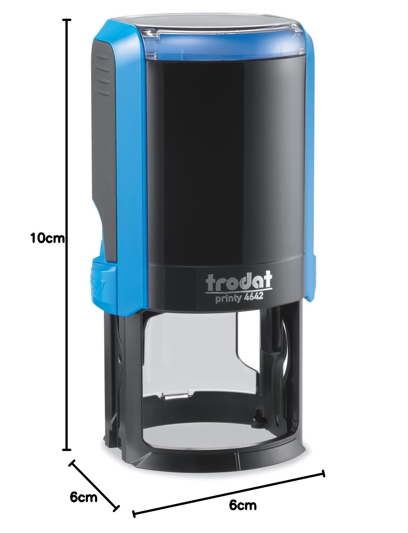 Trodat Printy 4642 Timbro Personalizzato Autoinchiostrante, Max 8 righe, Impronta ROTONDA Ø 42 mm, Blu, Cartuccia Inchiostro Blu, per Loghi, Associazioni, Albi, Biblioteche, Shopper, Etichette