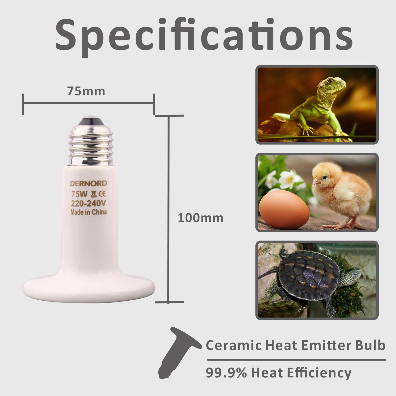 Aqua-Terra Lighting Lámpara De Calor Infrarroja 60W Para Reptiles – Base E27, Regulable, Crea Zona De Toma De Sol