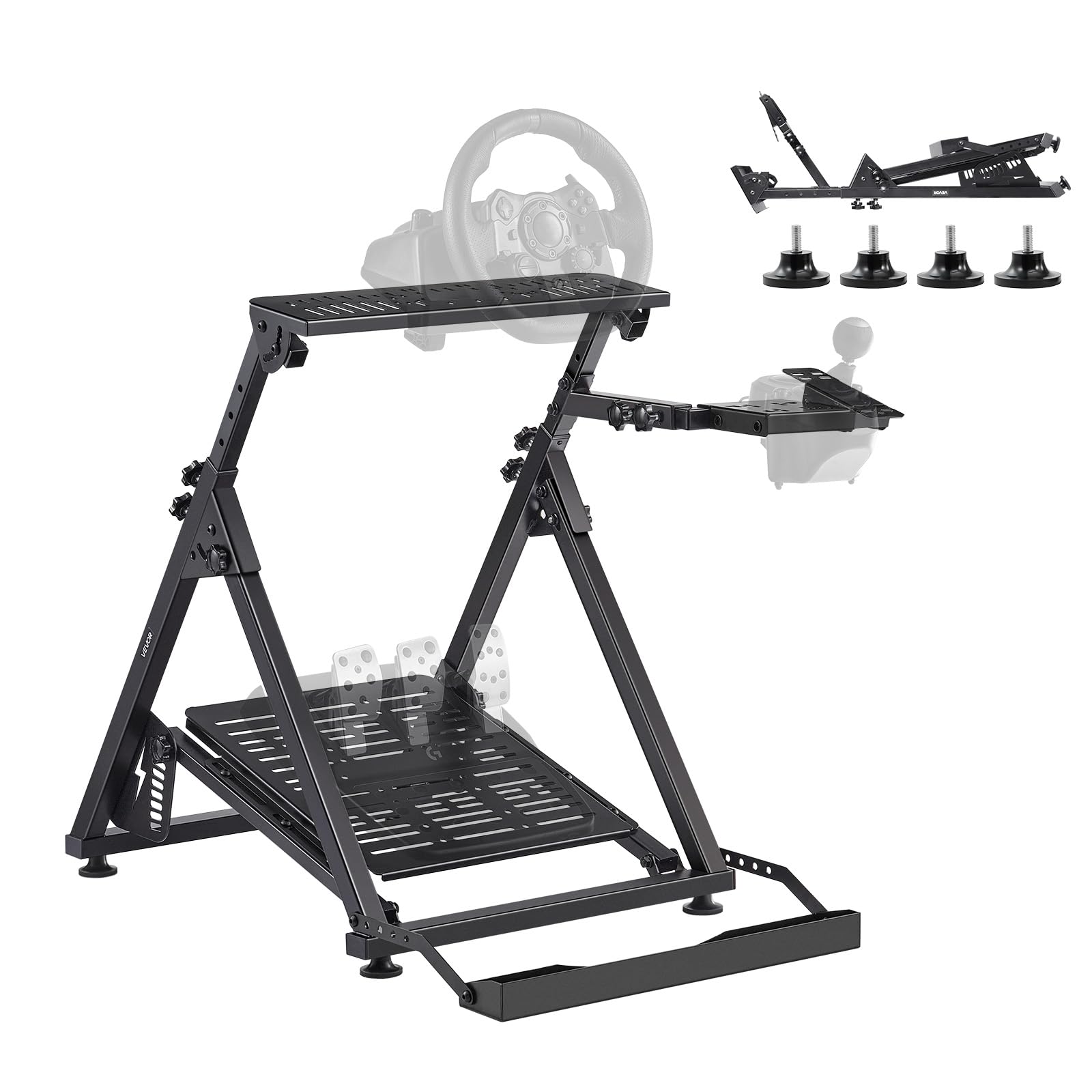 VEVOR Soporte para Volante de Carreras Ajustable y Plegable, para Logitech G923, G920, G29 y G27, Thrustmaster T300RS TX, F458, T500RS, T3PA-PRO F1/GT, Consola de Juegos, 900 x 710 x 845 mm
