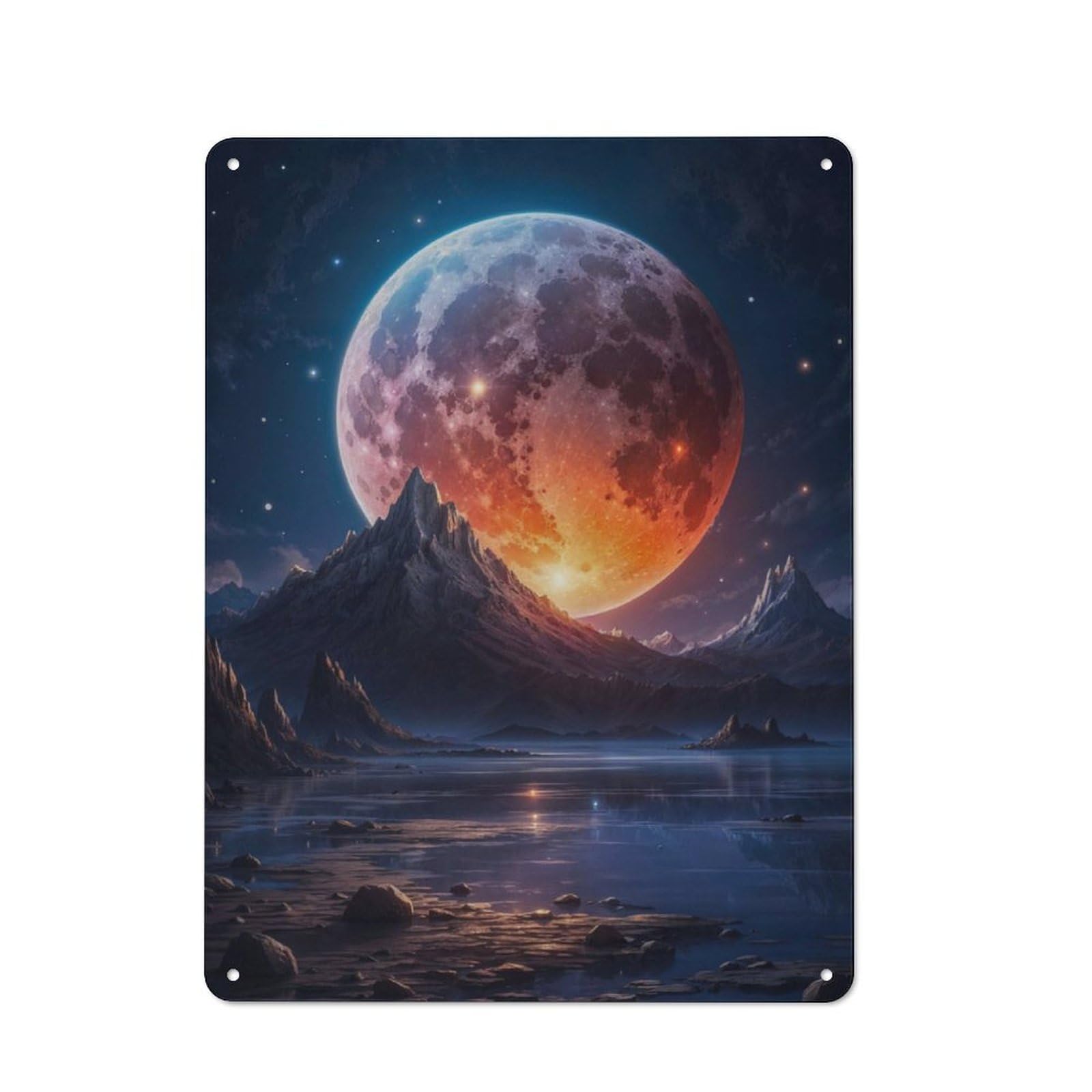 Junmoney Majestic Full Moon Metal Plaque 40X30cm With For Workshop Wall, Retro Decor, For Garage, Workshop And Man Cave Decoration