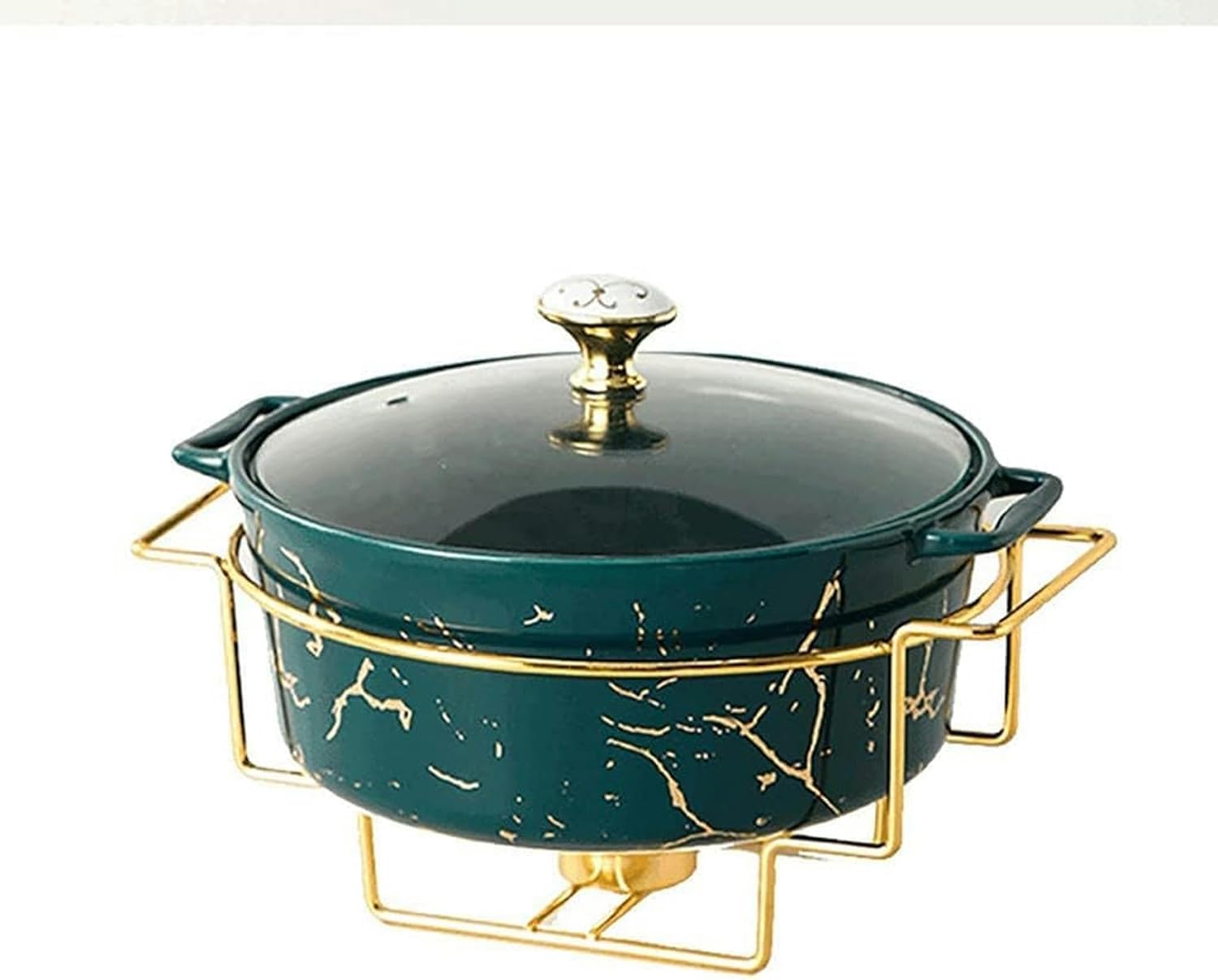 Electric Buffet Server Food Warmer for Parties Buffets, Food Warming Tray Round Chafing Dish Buffet Set, Ceramic Marble Finish with Glass Lid, and Buffet Warmer Set for B,Black B (Green a )