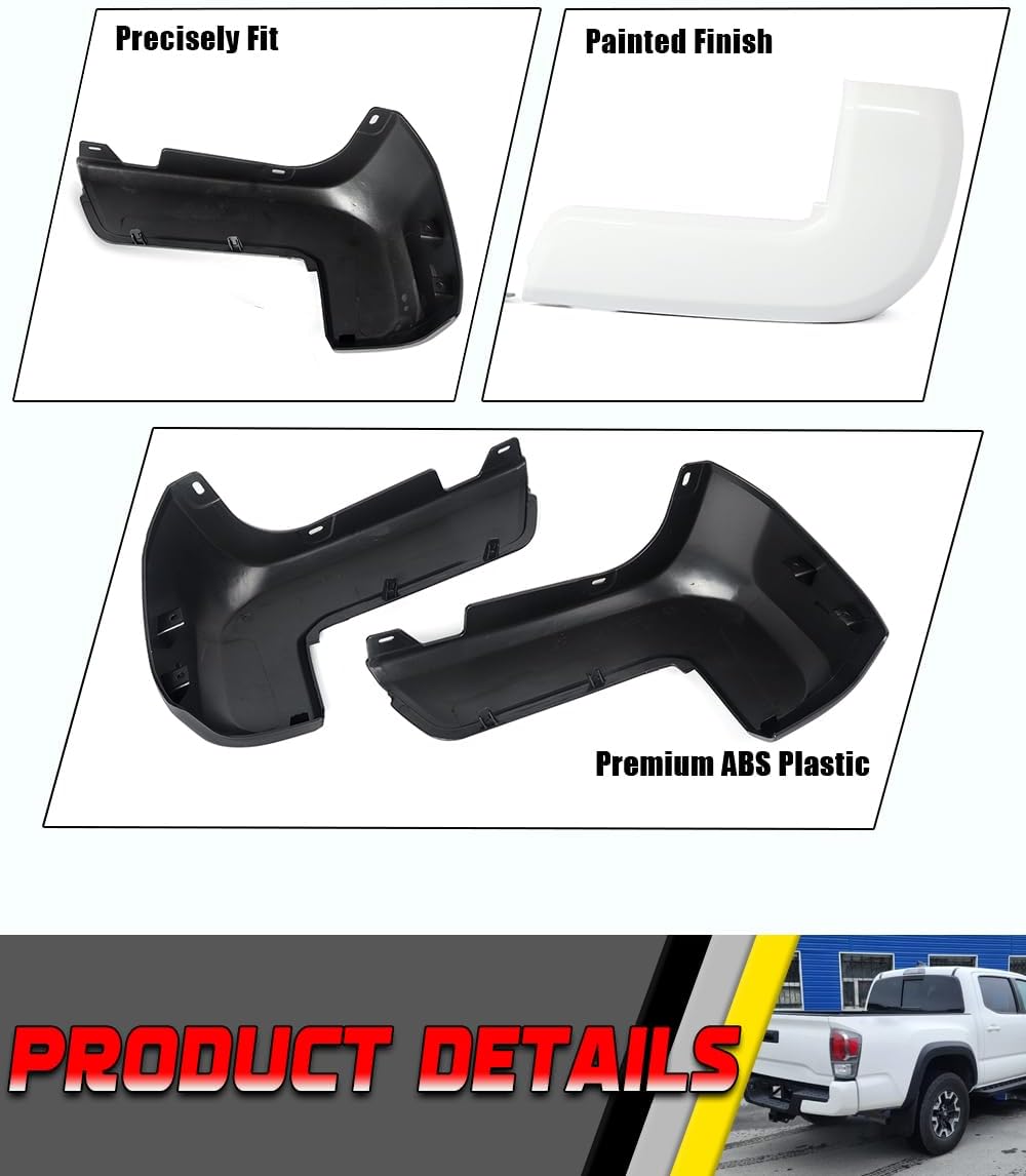 For 2016-2023 Toyota Tacoma Super White Surface Rear Bumper End Caps W/O Sensor Holes Left+Right Set