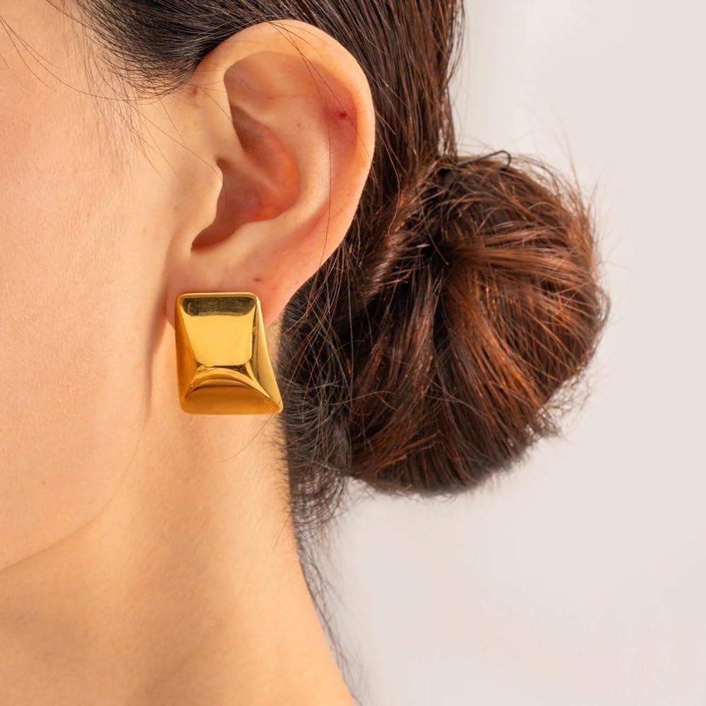 Square Stud Earrings for Women Stainless Steel 18K Gold Plated Geometric Rectangle Studs Earrings Minimalist Ear Jewelry - Image 2