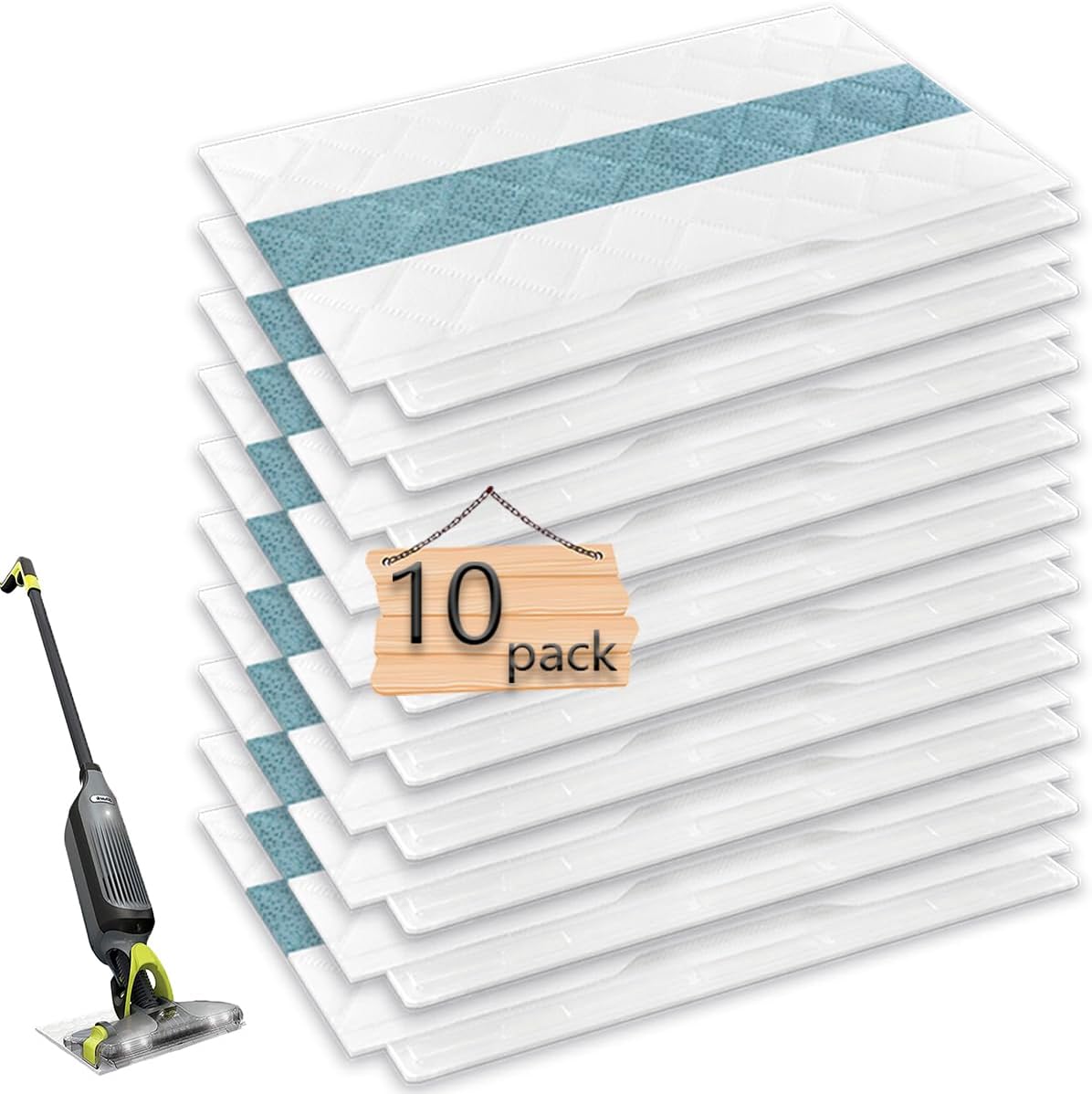 Disposable Hard Floor Mop Replacement Pads Compatible with Shark VACMOP VM200, VM251, VM252, VM250, VM190, VC205, QM250, Pack of 10