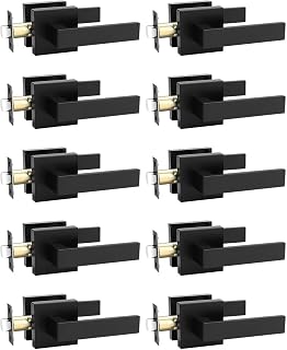 TINEWA 10 Pack Matte Black Square Passage Door Levers - Reversible Heavy Duty Zinc Alloy Handles for Closets, Hallways, Interior Doors