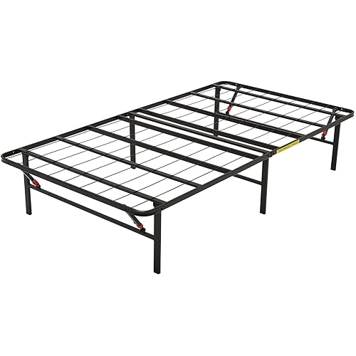 Amazon Basics Bed Frame with Storage, Foldable Metal Platform, Sturdy Steel, No Box Spring Needed, 14-inch High, Tool-Free Setup, Twin Size, Black