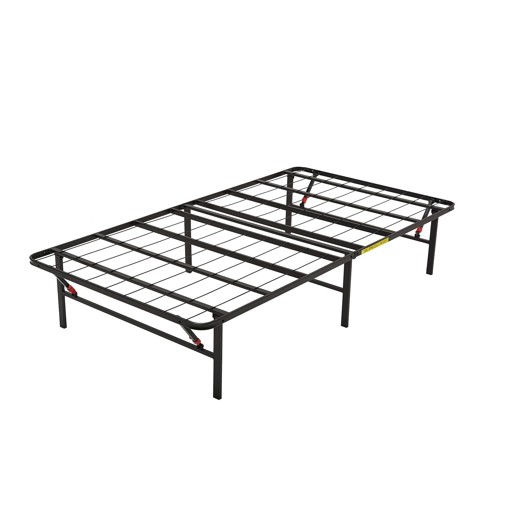 Amazon Basics Bed Frame with Storage, Foldable Metal Platform, Sturdy Steel, No Box Spring Needed, 14-inch High, Tool-Free Setup, Twin Size, Black