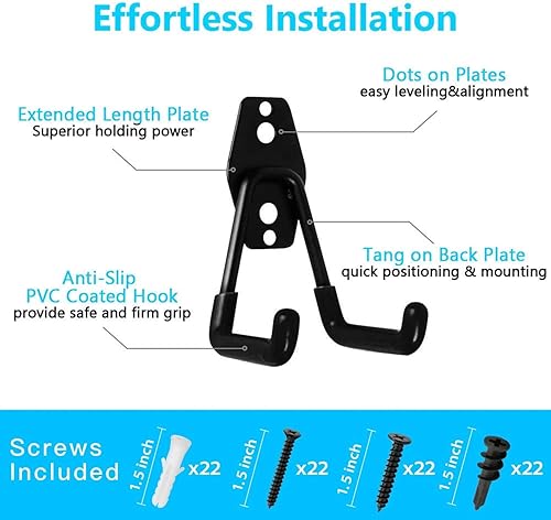 Miniatura 2 de SMARTOLOGY Ganchos de garaje, paquete de 12 soportes de almacenamiento de pared con 2 correas de almacenamiento de cable de extensión, resistentes