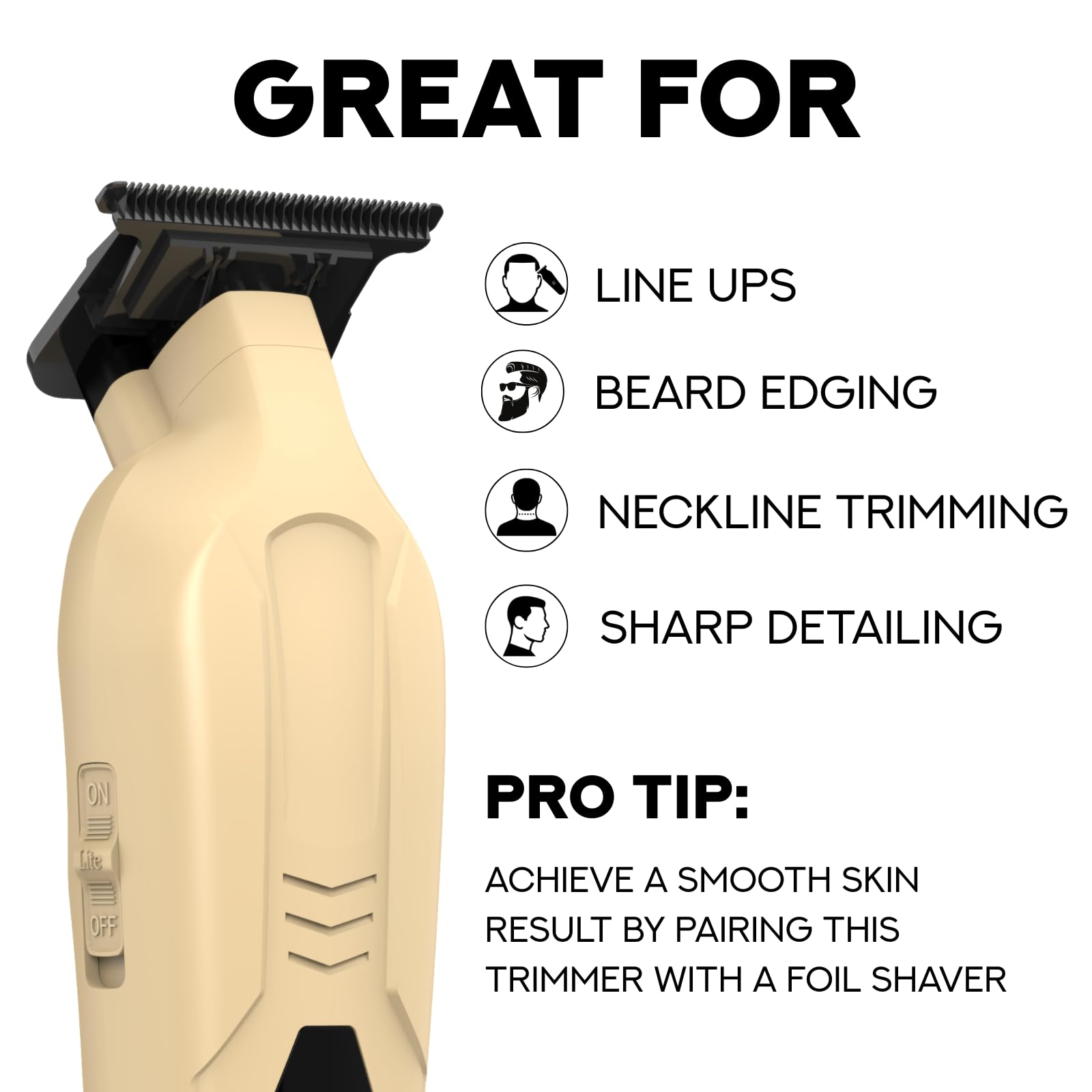 Supreme Trimmer Vader Lite ST3700 – Schnurloser Friseureinsatz & Bartschneider mit Zero-Gap DLC T-Blade, 7000 U/min Motor, 120 Minuten Laufzeit, USB-C-Schnellladung & Führungsschutz für Haar und