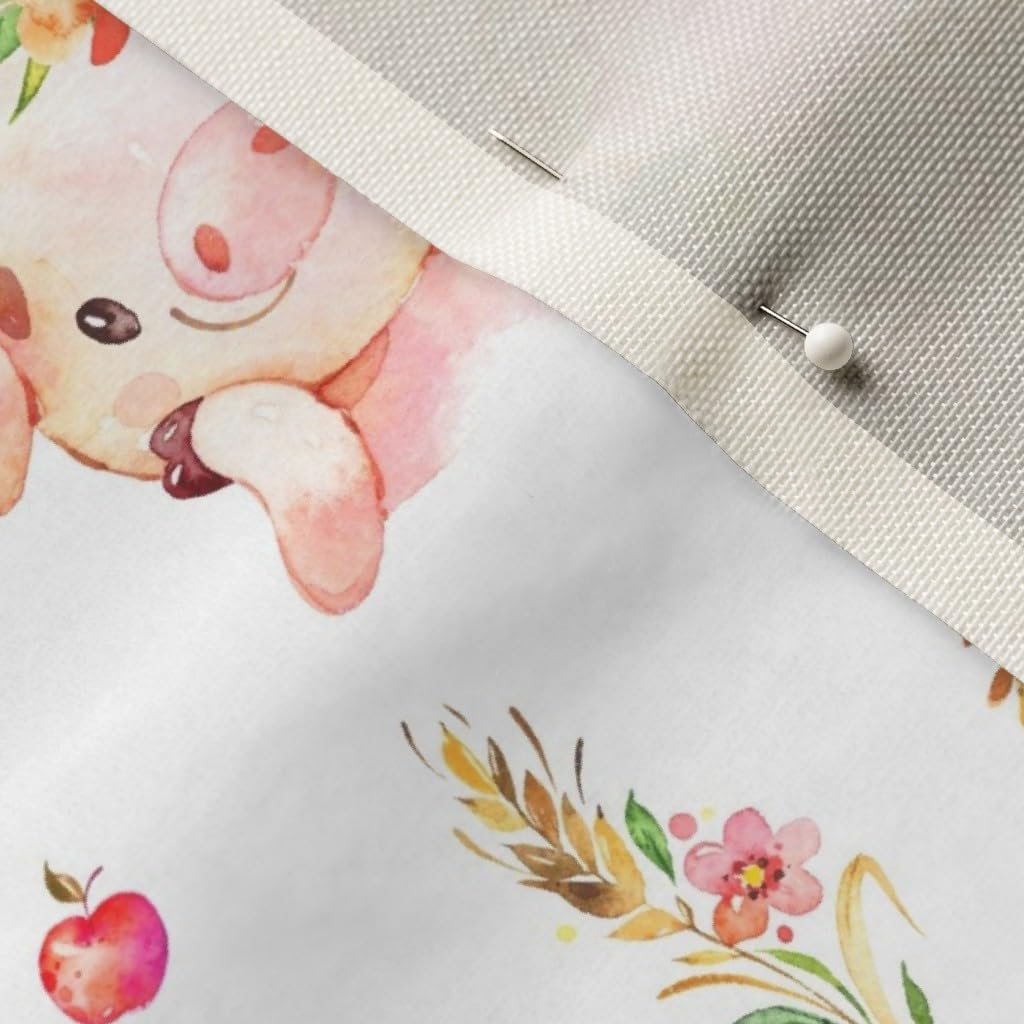 Spoonflower Fabric - Girl Pig Flowers Apples Scale Piggy Cute Little Country Farm Girls Printed on Upholstery Velvet Fabric Fat Quarter - Upholstery Home Decor Bottomweight Apparel