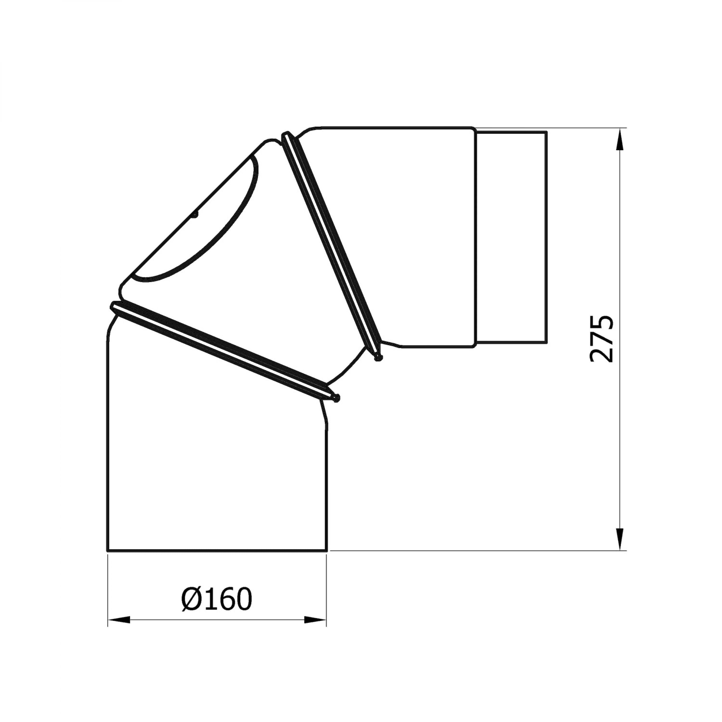 Tuyau de poêle 160 mm coudé 0°-90° avec ouverture de nettoyage Fonte Raik sh031