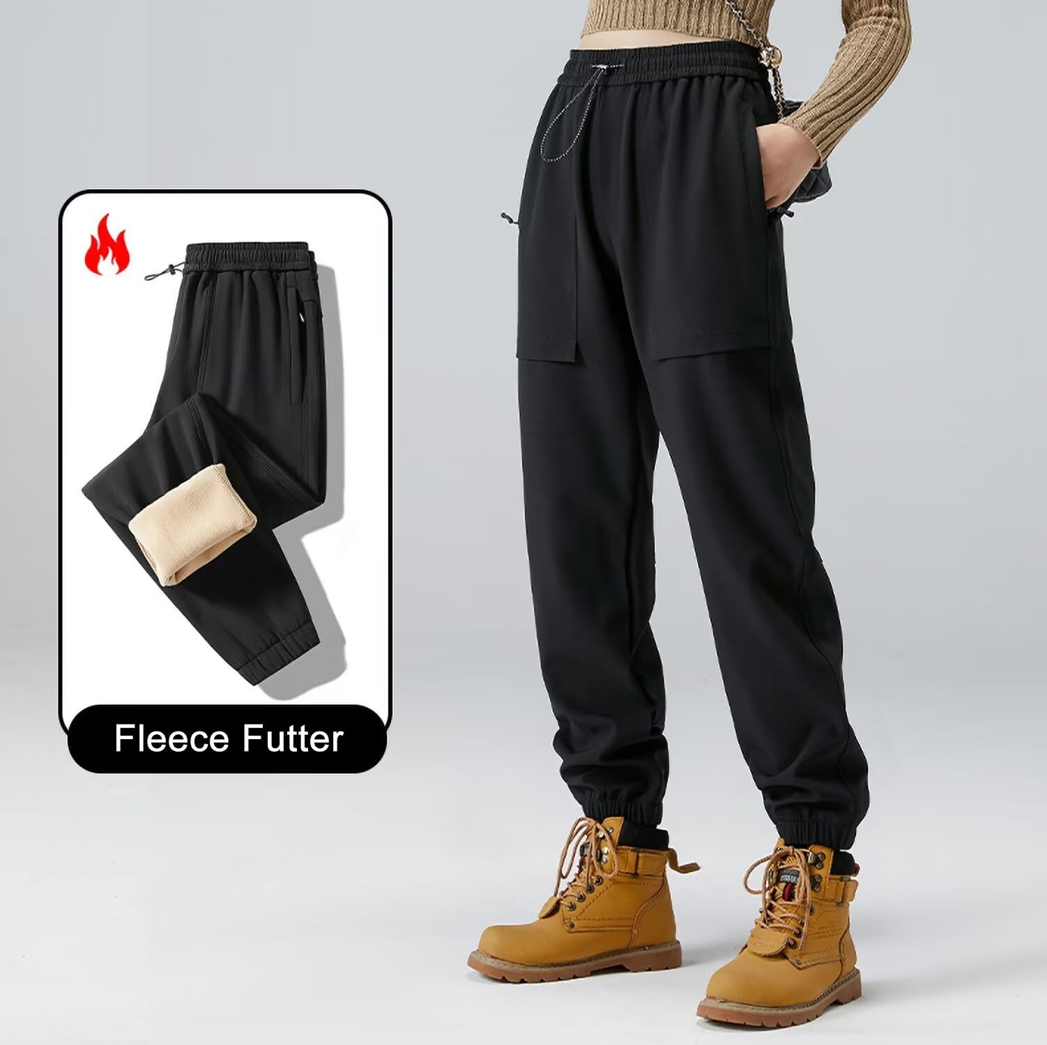 FLYGAGA Damen Wanderhose Wasserdicht Softshellhose Jogginghose Fleece Gefüttert Warm Winddicht Winterhose Skihose Thermohose Outdoorhose Trekkinghose Cargohose Herbst Winter