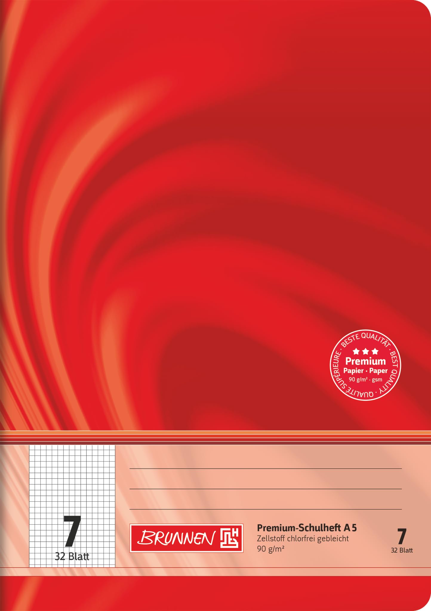 Brunnen 104550702 Exercise Book, A5, vivendi, 32 Pages, 7 mm Checkered, ruling 7