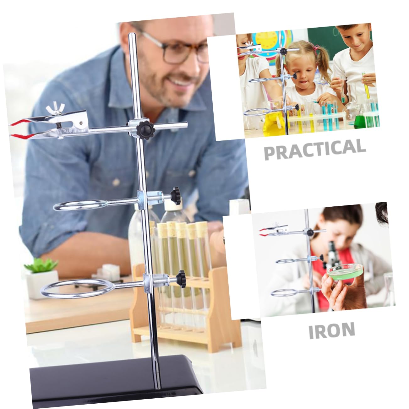ULTECHNOVO Laborstativ aus Metall mit Ringklemme Trichterhalter und Reagenzglas-klemmen für Chemielabor Stabiles Tischstativ mit Laborstützringen und Laborstativklemme für Experimente
